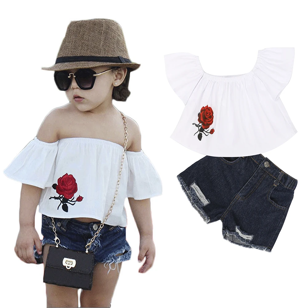 

Baby Boutique Outfits Ruffle Top+Jeans Girl Clothing Set, Romper as shown or customed