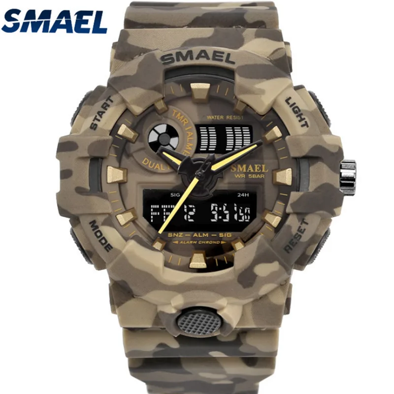 

New Camouflage Military Watch SMAEL Brand Sport Watches LED Digital Clock Dual Movement Wristwatch Mens Army Watch Waterproof, N/a