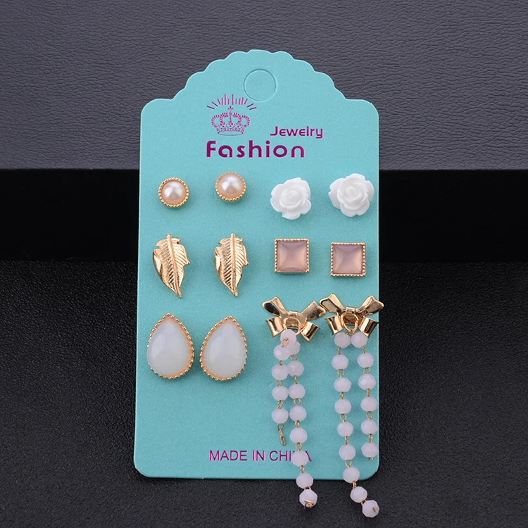 

Kiki Bow Tassel Leaves Stars Water Drop Flower Earrings Set Pearl Rose Stud Earrings For Party Wedding Souvenirs (KER175), Same as the picture