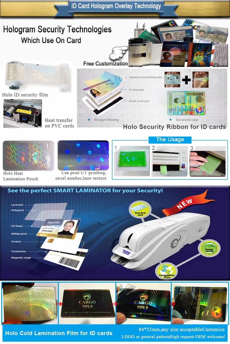 Security Hologram Self Laminating Id Cards Label With Uv Printing