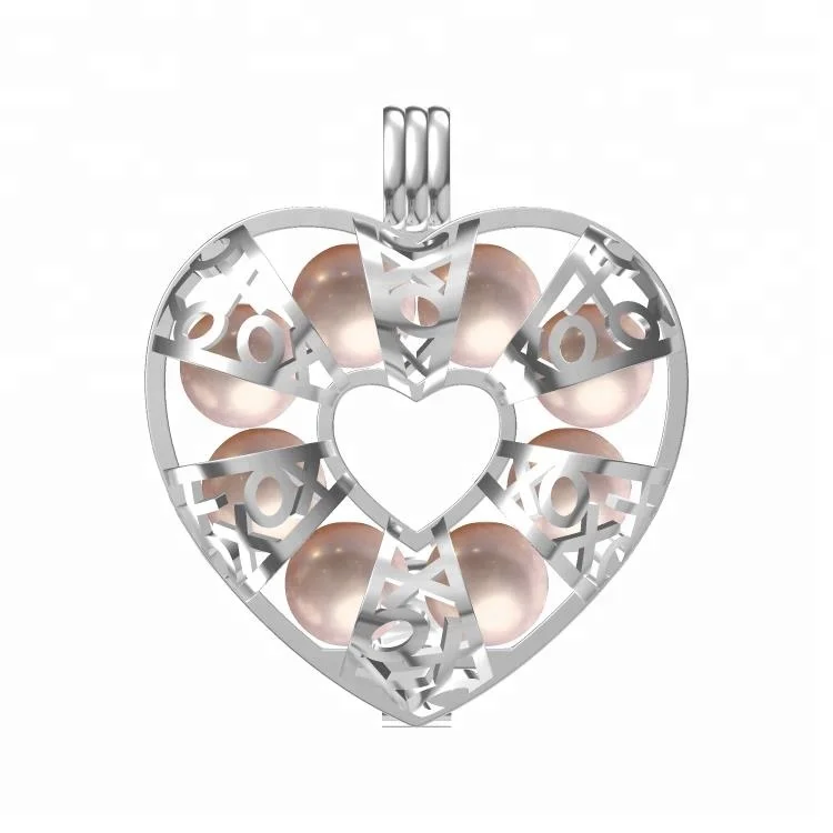 

2018 Xoxo necklace jewelry set big open heart tube pearl cage silver pendant Valentine Day gift for girl friend