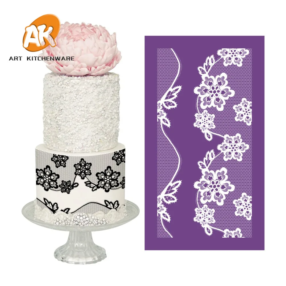 

AK Fondant Cake Decorating Lace Flower Drawing Stencils Icing Tools Pastry Stencil Wedding Cake Decoration Mesh Stencil