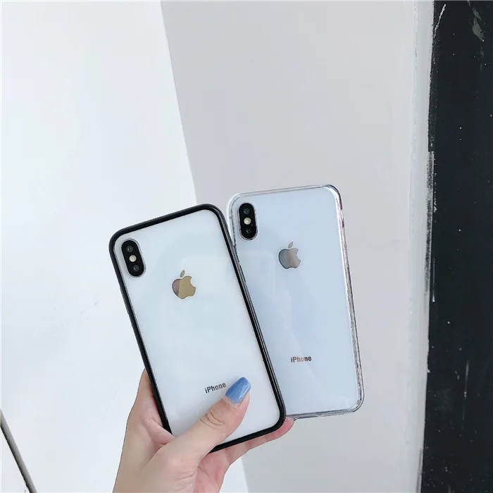 

High Quality 9H Clear Transparent Tempered Glass Phone Case for iPhone 6 7 8 Plus X XS MAX XR, Black/white