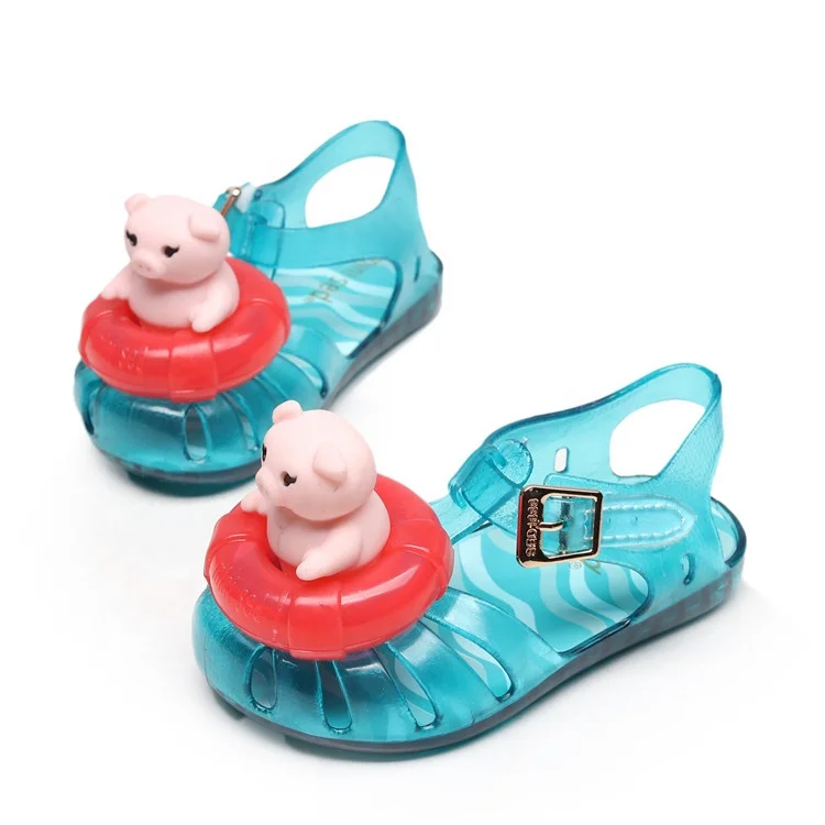 

Kids Baby Jelly Pumps Sandals Breathable Soft Sole Cartoon Pig Buckle Strap, Pink or custom color