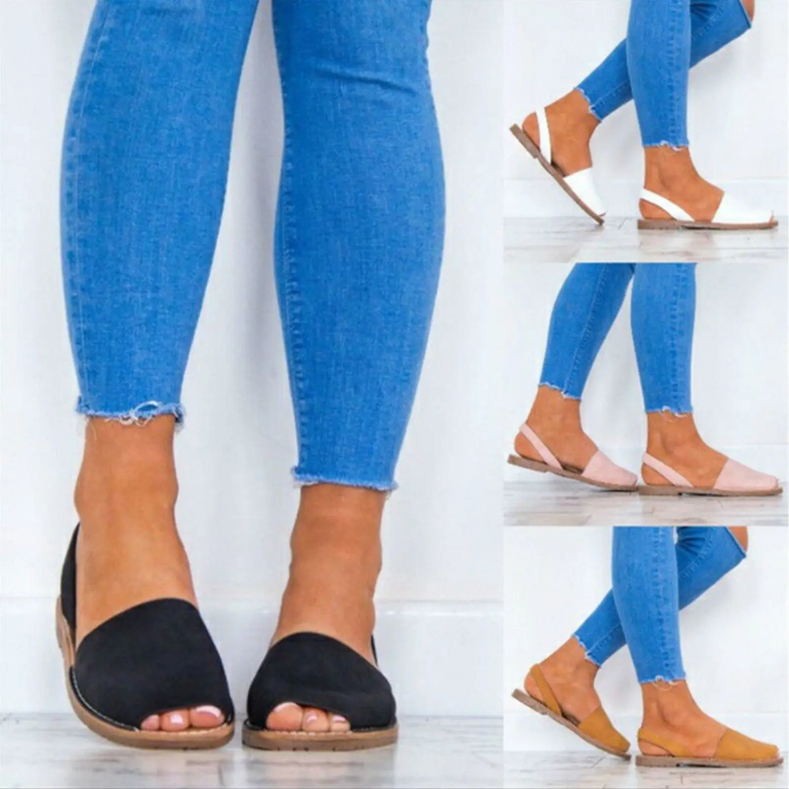 

Womens Summer Beach Casual Shoes Slingbacks Flats Peep Toe Sandals Espadrilles