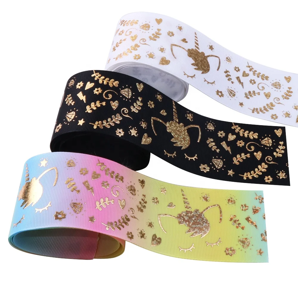 

250mm Unicorn Printed Hot Stamping Grosgrain Ribbon For Hair Bows 69153