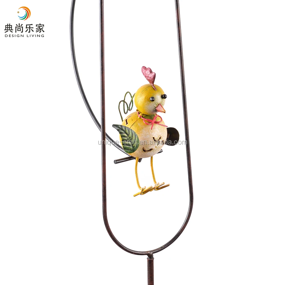 Metal Spring Garden Stick Ornament Steel Stake with Metal Hen and Chick Sculpture
