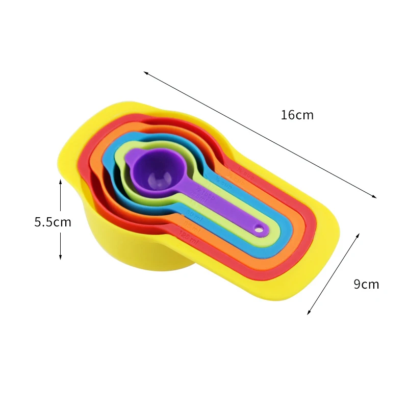 

kitchen gadget 6 pcs Rainbow Bowl Colander Sieve Measuring Cups Spoons set, N/a