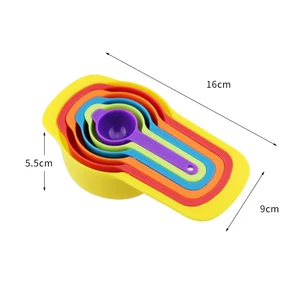 Image of kitchen gadget 6 pcs Rainbow Bowl Colander Sieve Measuring Cups Spoons set