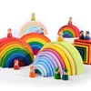 Custom Creative Montessori Building Blocks Educational Toys Rainbow Stacker Wooden Toy