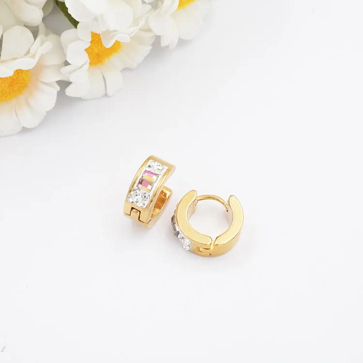 

women jewelry crystal stainless steel hoop earrings for sale, Gold