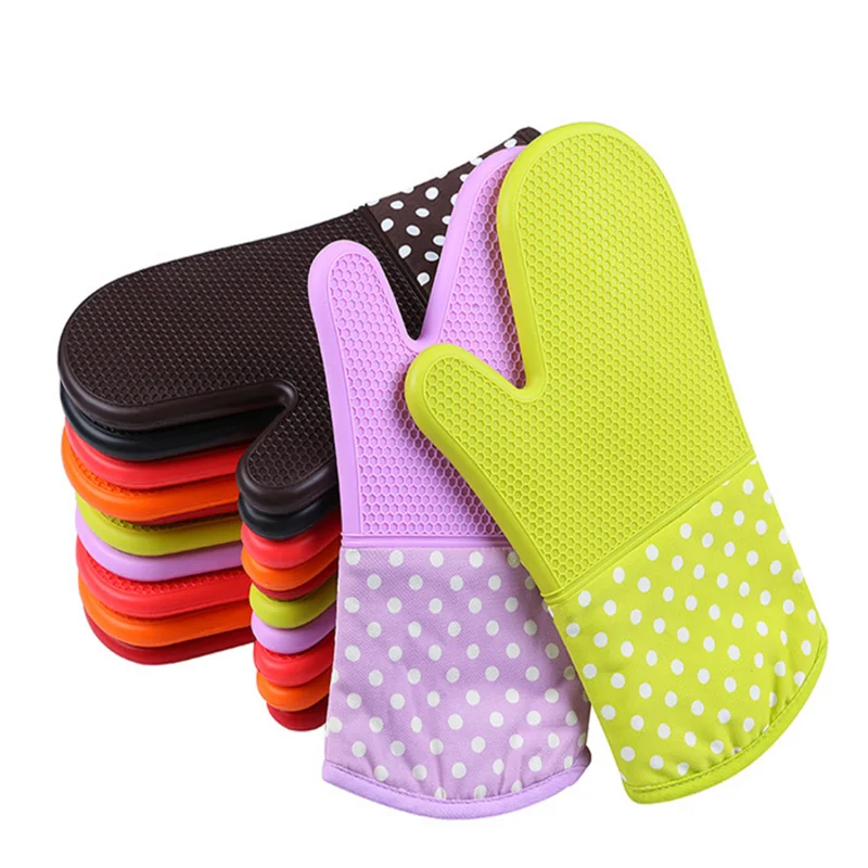 

Wholesale silicone gloves oven mitt heat resistant Non-slip oven mitts, Black / red / coffee / green / purple / orange