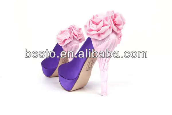 Sc003 2013 New Arrival Girl Wedding Pink Rose Flower High Heel Shoe