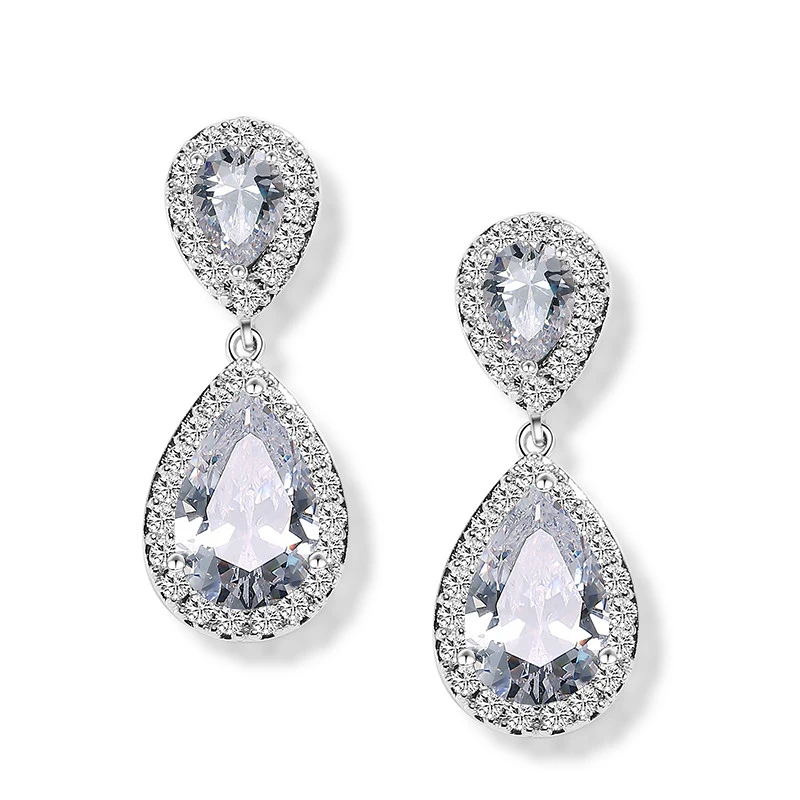 RAKOL E091 Simple Zirconia Stone Zircon CZ Stud Ear Rings Brass Drop Studs Earrings Jewelry Earring