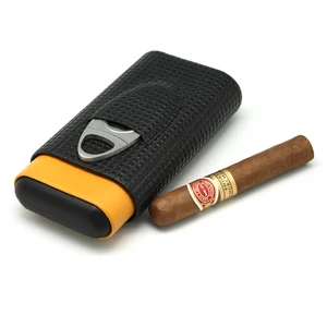Image of custom wholesale portable travel leather and cedar-solid cigar case cigar holder cigar leather case