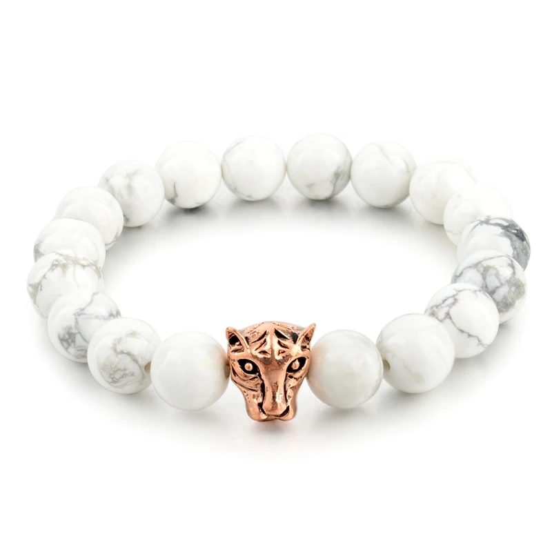 

Men Leopard Head Men's Fashion Accessories White 10mm Marble Beaded Bracelet