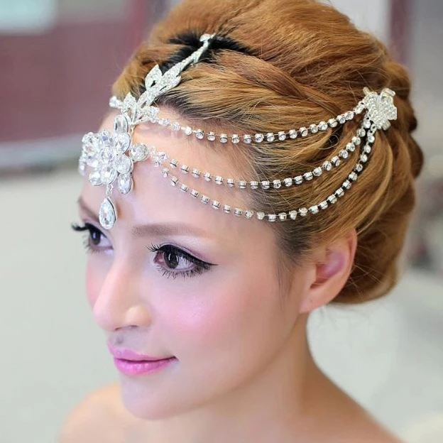 2018 Crystal Head Chain Indian Jewelry Rhinestone Headbands Crystal Head Chain Indian Jewelry Rhinestone Headbands Wedding Hair Tiara For Bride Whole