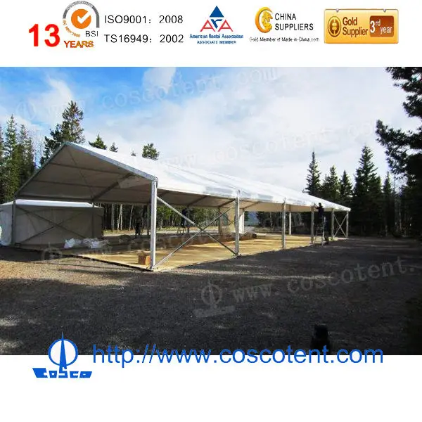 Hexagonal pagoda tent with wooden floor and glass wall