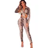 SP3861A Sexy Snake Pattern Bandage Long Sleeve Women Set