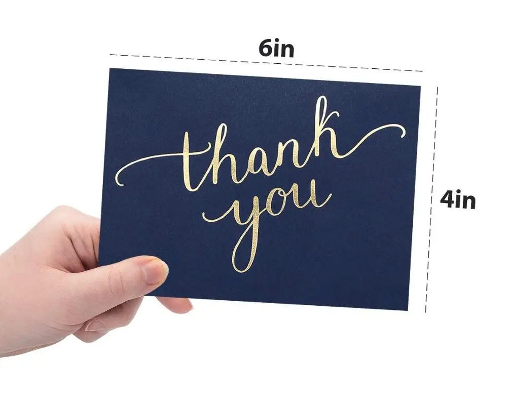 

100 Thank You Cards Bulk - Thank You Notes, Navy Blue & Gold - Blank Note Cards with Envelopes, Cmyk