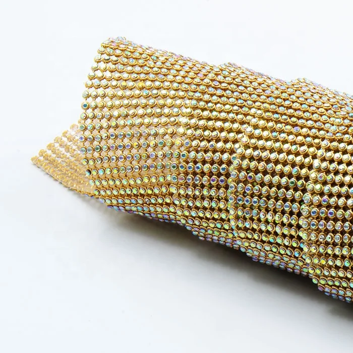 

120cmX45 cm gold aluminimun mesh crystal AB hotfix rhinestone mesh, Silver/crystal