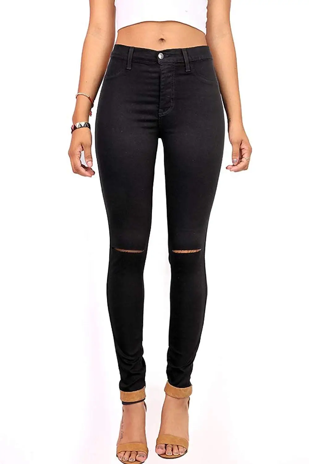 womens black ripped jeggings