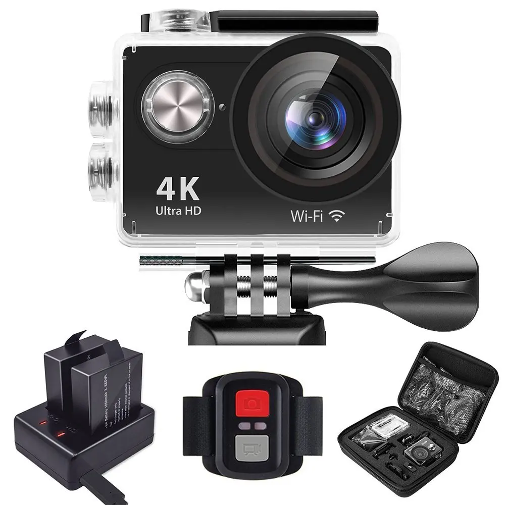 
SRI Sports Action Camera 4K WiFi Waterproof Helmet Cams with Remote Charger Dock Accessories for Bike Bicycle Motorcycle (Black) 