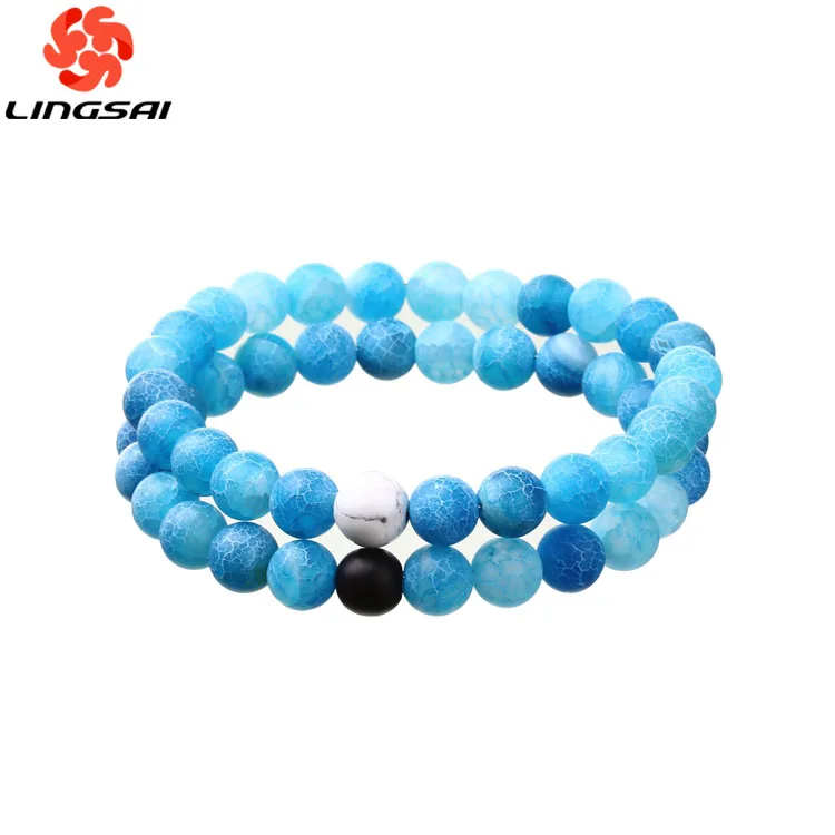 

Free Shipping Light Blue Weathered Imported Agate Turquoise Matte Black Agate Bead Bracelet for Women Jewelry Wholesale, 5 colors;as picture