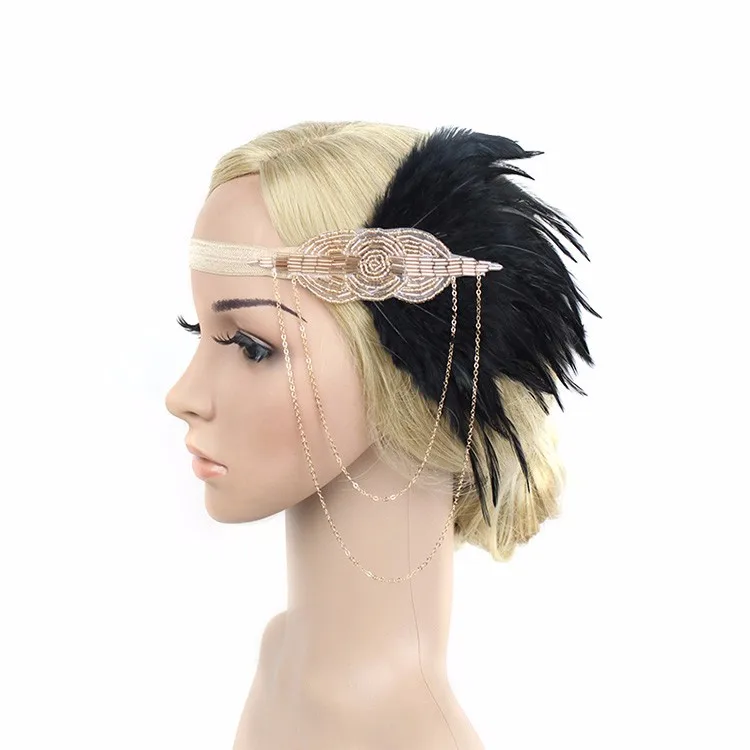 Gold Black Feather Headpiece 1920s 