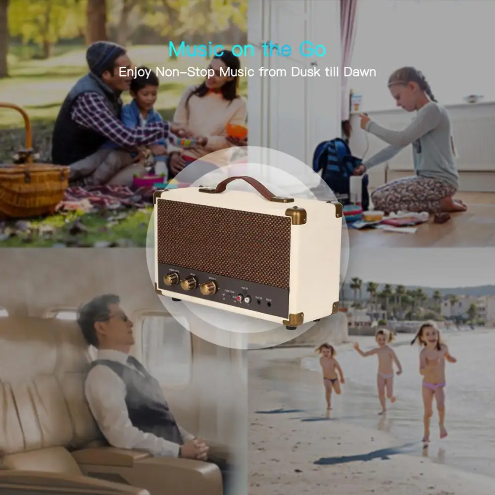 
Wireless BT V5.0 Portable Stereo Suitcase Retro Speaker with HD Sound and Bass Aux in Tremble Portable Wireless Speaker 