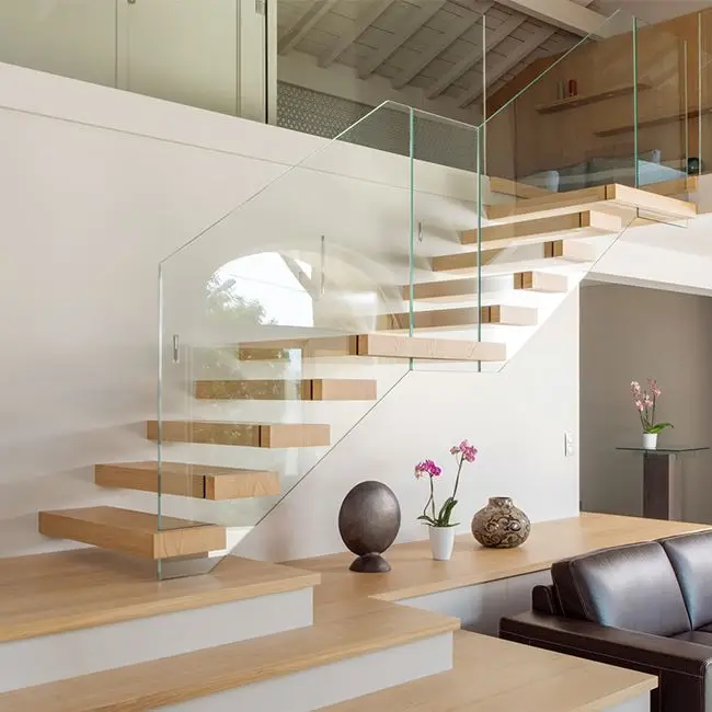 
Modern column interior design wooden floating stairs residential stairway 