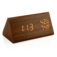 

Display Time Temperature LED Digital Desk Clock Adjustable Wooden Alarm Clock