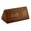 Display Time Temperature LED Digital Desk Clock Adjustable Wooden Alarm Clock