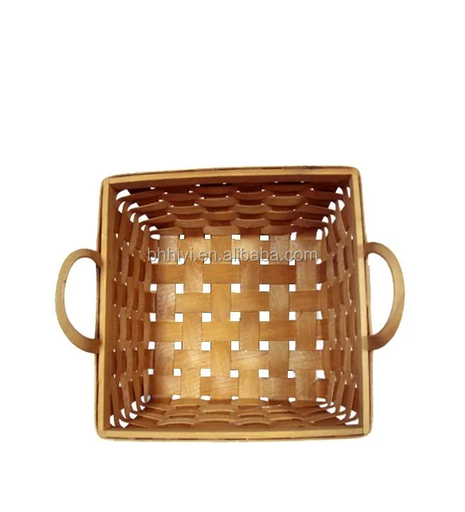 Ecofriendly Natural Wood Chip Rattan Square Storage Basket Cheap