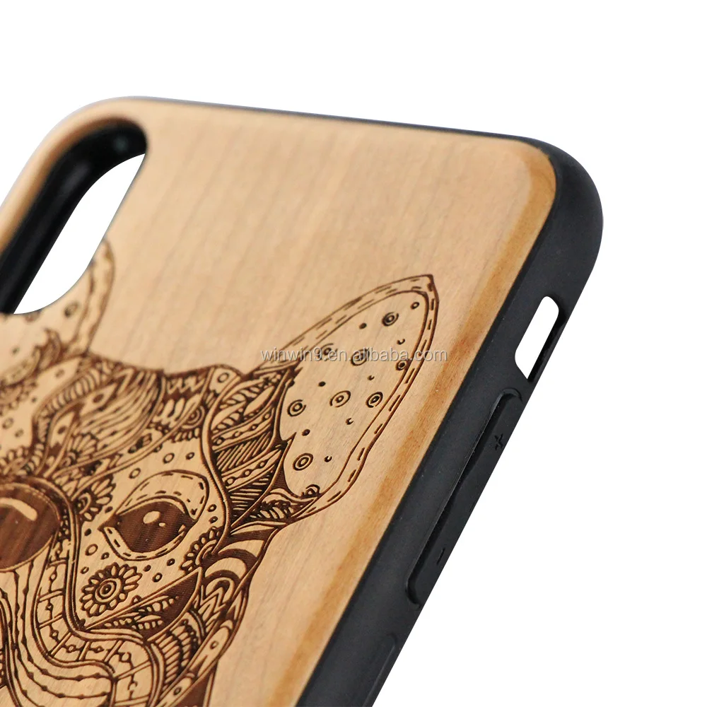 Wholesale Round Wood Tpu Case Engraved Mobile Phone Cover For Iphone X