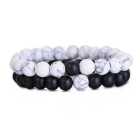 

2Pcs/Set Couples Distance Bracelet Classic Natural Stone White and Black Beaded Bracelets for Men Women HZS-0091