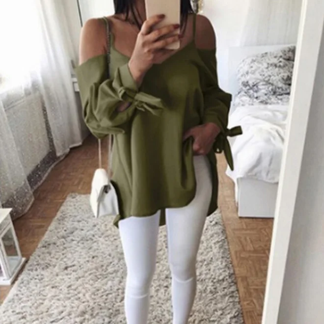 

2019 Hot Sale Cheap Sexy straps v-neck long sleeve blouse