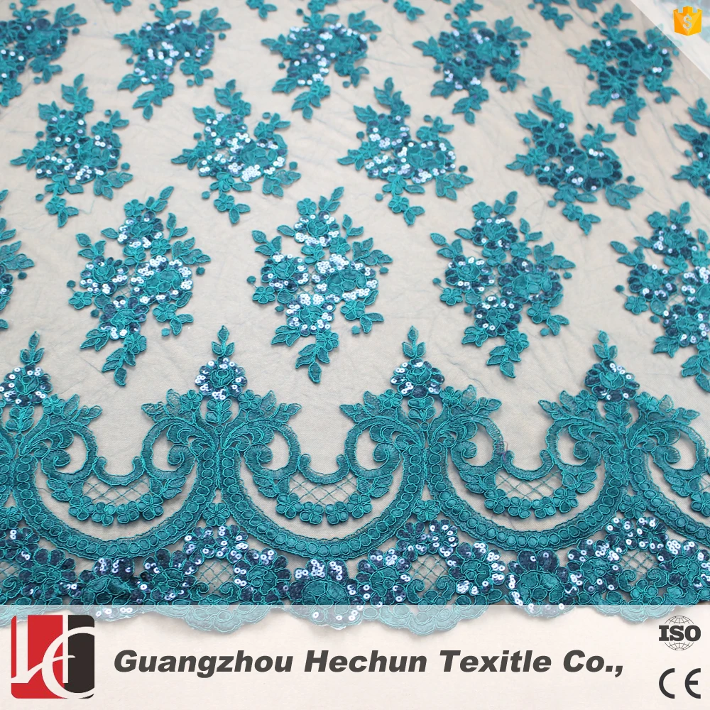 

HC-360-1 HeChun blue sequined lace fabric for wholesale