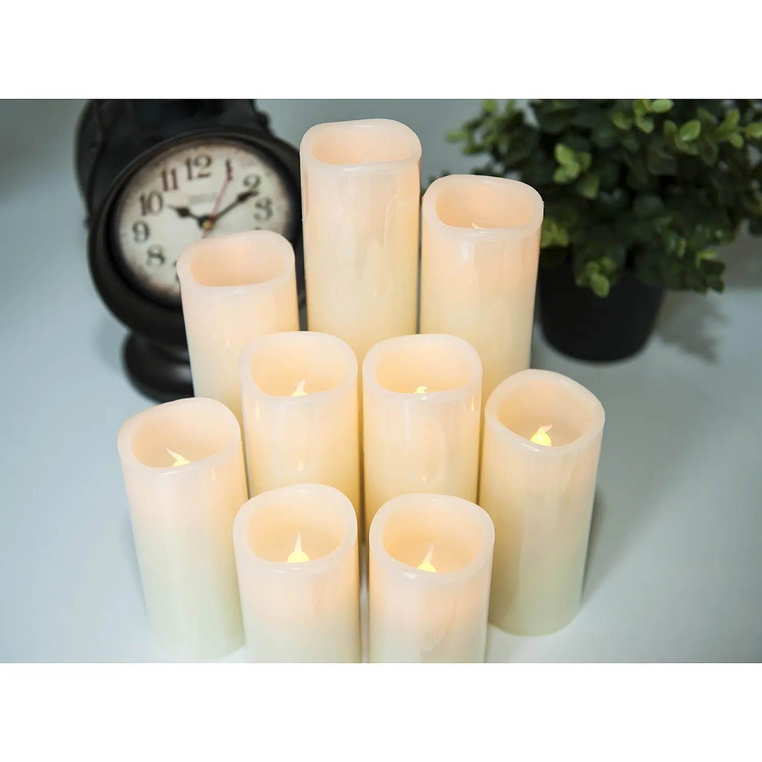 Flameless Candles Battery Operated H 4" 5" 6" 7" 8" 9" Real Wax Pillar