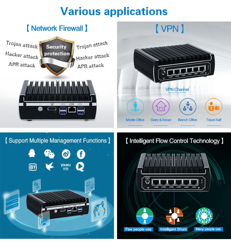 Yanling 6 Gigabit NIC Mini PC Intel Kaby Lake i3 7100u Dual core AES-NI PFSense Sophos Firewall Router