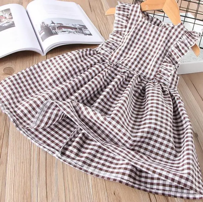 

Hu Sunshine Wholesale Summer Cotton Ruffles Plaid Kids Girls Dress