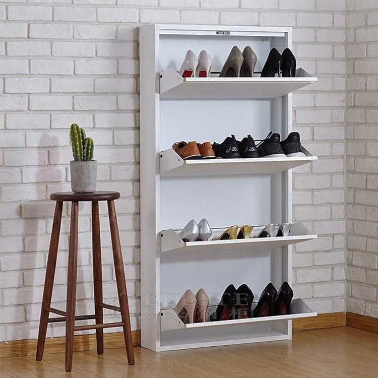 Wall Mounted Shoe Rack 4 Drawer Shoe Storage Metal Footwear