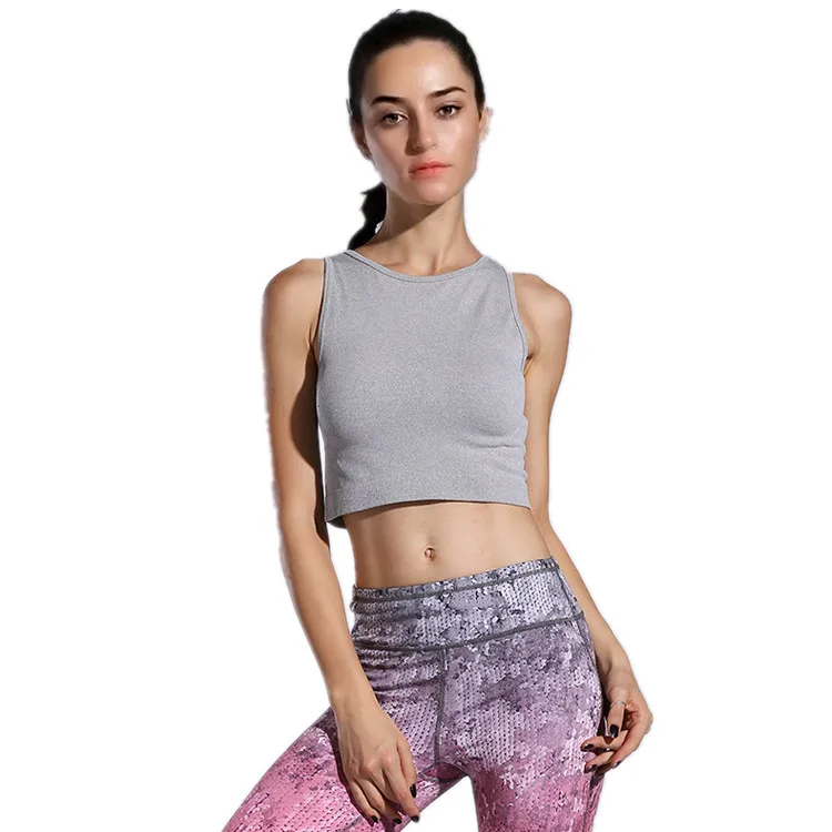 

Women Fitness Cotton Spandex Workout Gym Yoga Tank Crop Top, Grey