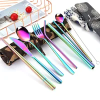 

Outdoor Portable Picnic Stainless Steel Tableware with Bag Knife Fork Spoon Chopsticks Straws 11 Piece portable cutlery set