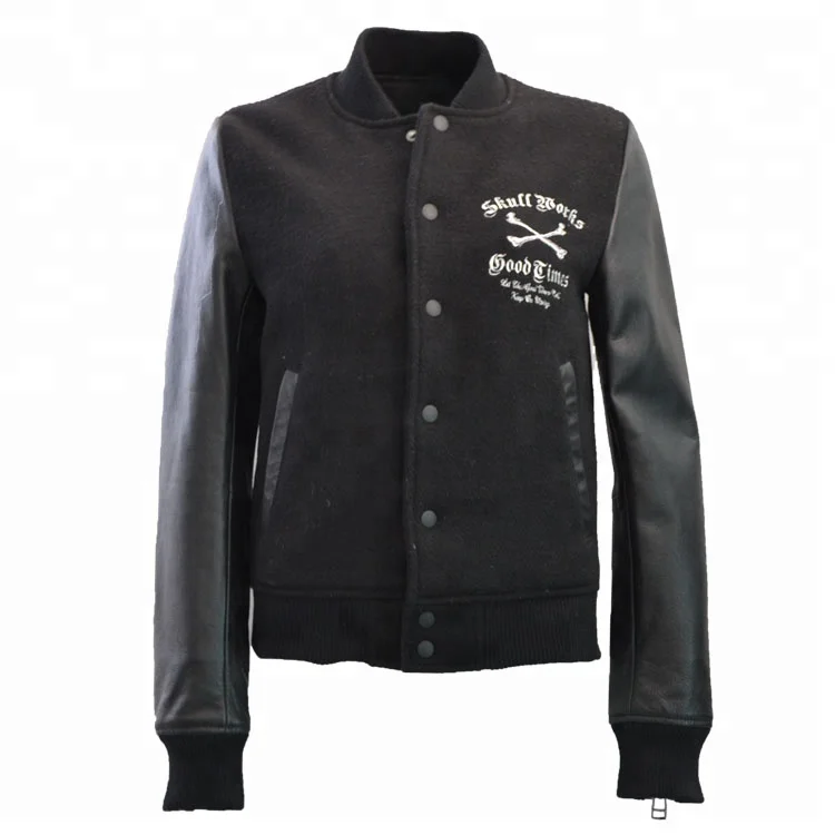 

Men varsity leather jacket with leather sleeves, Color customerized