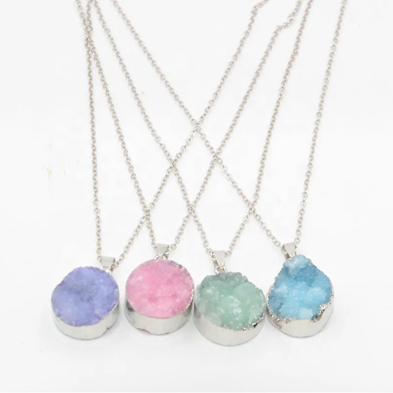 

crystal pinnk stone necklace natural stone pendant necklace with silver chain