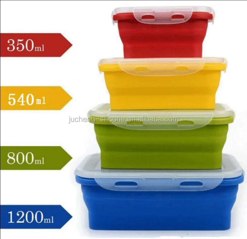 

Eco-Friendly Colorful Square Silicone Folding Lunch Box Food Storage Containers Collapsible, Customized