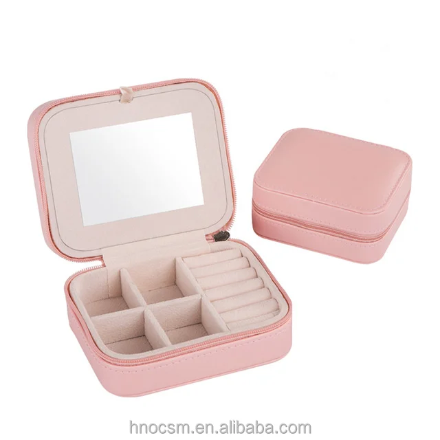 Fashion Women's Mini Jewelry Box Travel Makeup Organizer Faux Leather Casket With Zipper Cheap Classic Style Jewellery Case