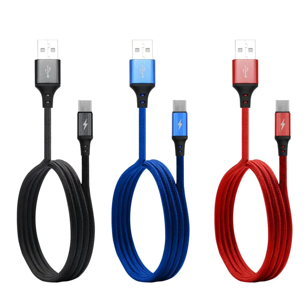 3FT Nylon Braided V8 Micro USB Cable Data Sync Cord Android mobile phone 2A Fast charging cable