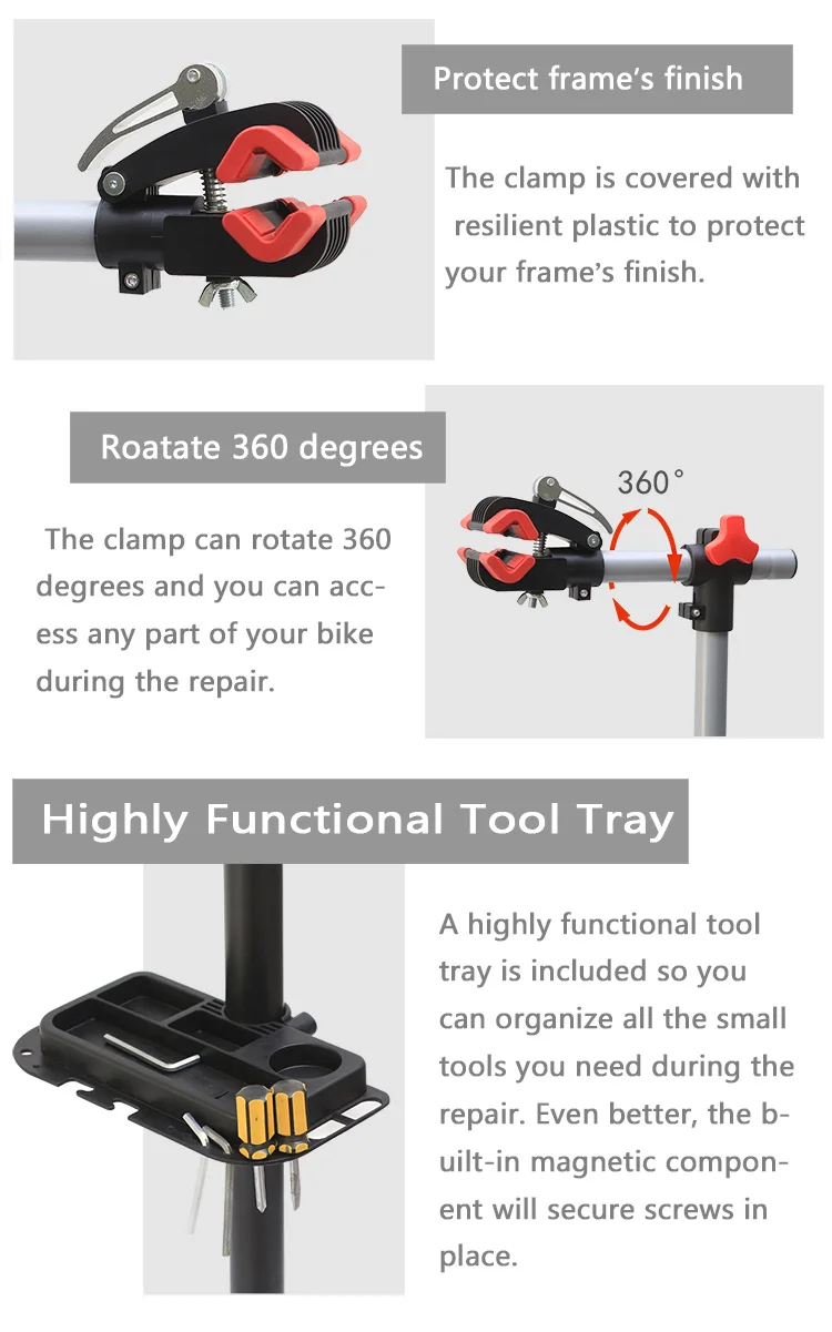 Folding arm floor parking rack storage stand bicycle repair tool set